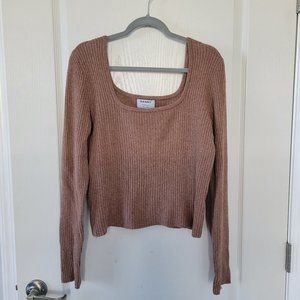 Brown Cropped Long Sleeve Sweater Large Old Navy Cozy Women's Rib Knit Top